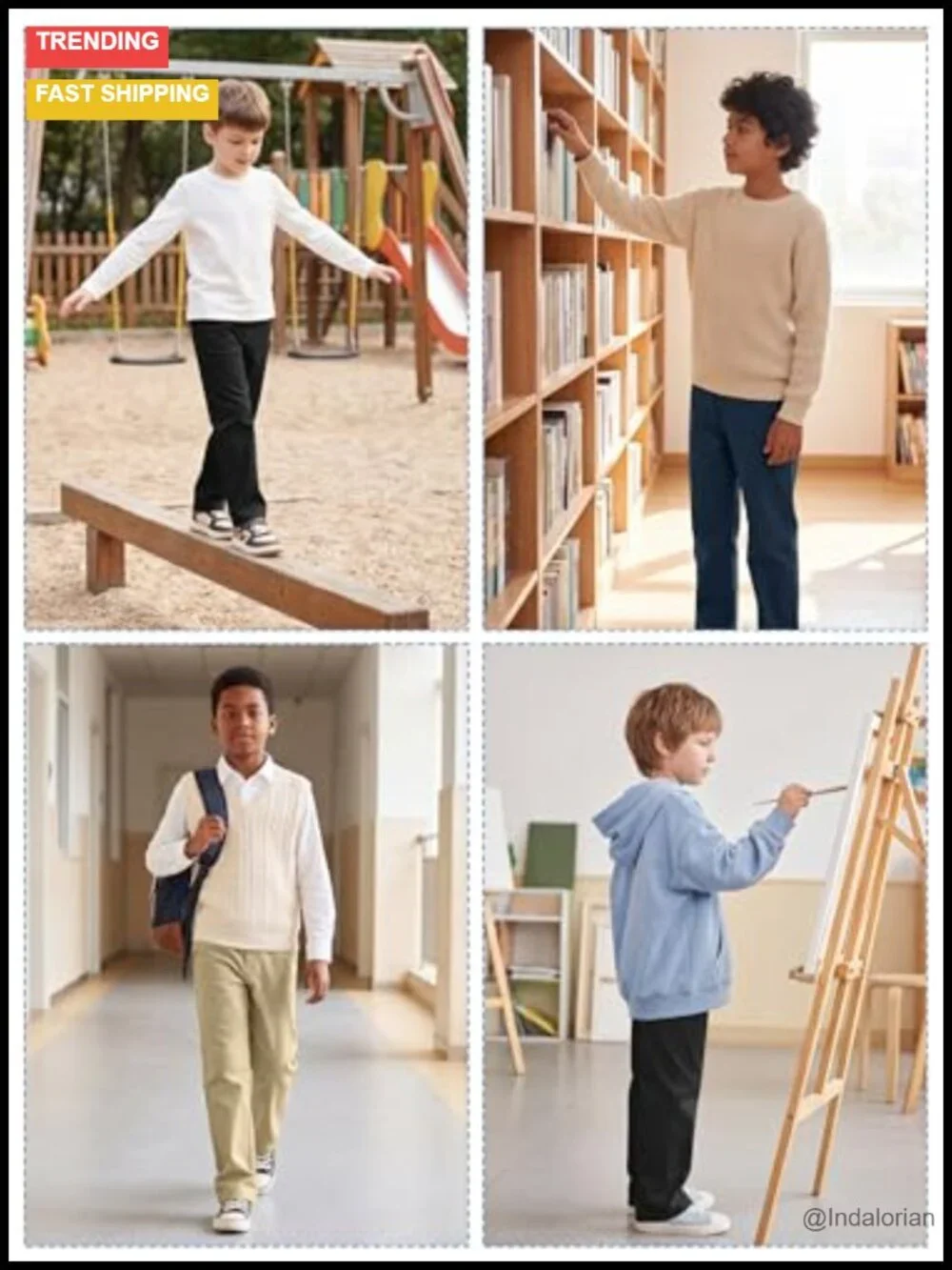 3-Pack Boys School Uniform Pants Quick Dry Adjustable Waist